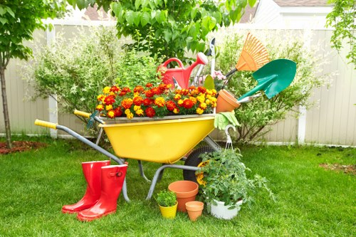 Professional gardener working on a lawn